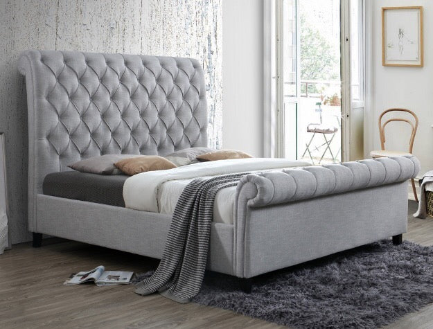 Kate Upholstered Platform Bed – Diamond Tufted | Queen & King | Grey & Light Gray