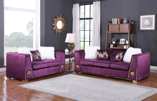 Leo Purple Velvet Sofa and Loveseat Living room