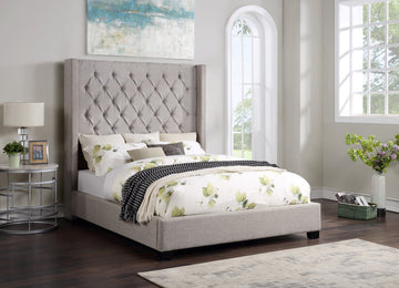 Kathy Light Gray Upholstered Tufted Bed