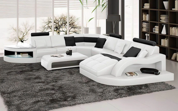 Navasota White Large Leather Sectional with Shape Chaise