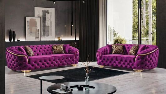 Lupino Purple Velvet 2-PC Sofa and Loveseat