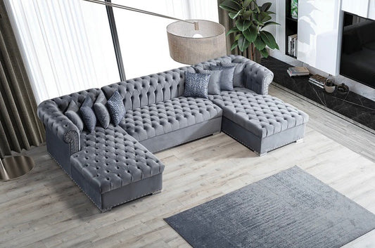 Larry Velvet Gray Double Chaise Sectional