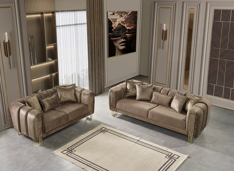 Santana Velvet Sofa & Loveseat Set | Luxury 2-Piece Living Room Set