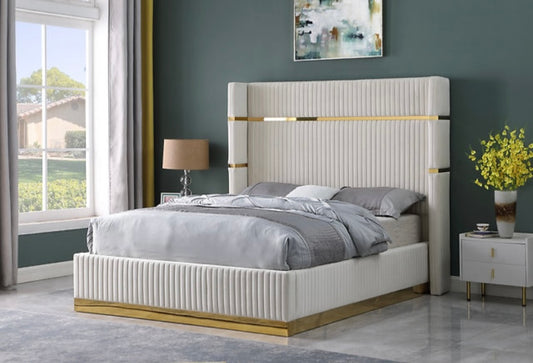 Aspen Cream Velvet Platform Bed