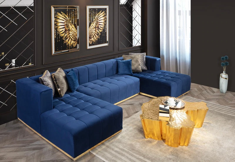 Elisha Velvet Blue Double Chaise Sectional