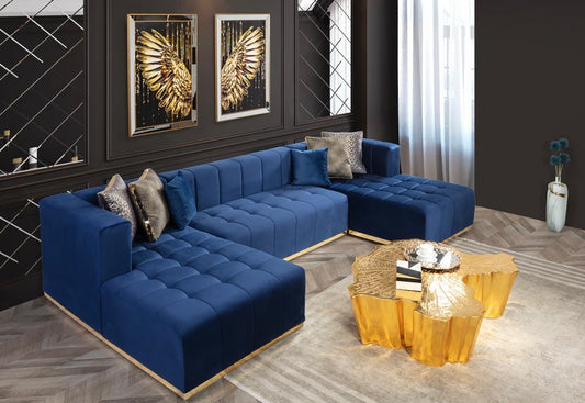 Elisha Velvet Blue Double Chaise Sectional